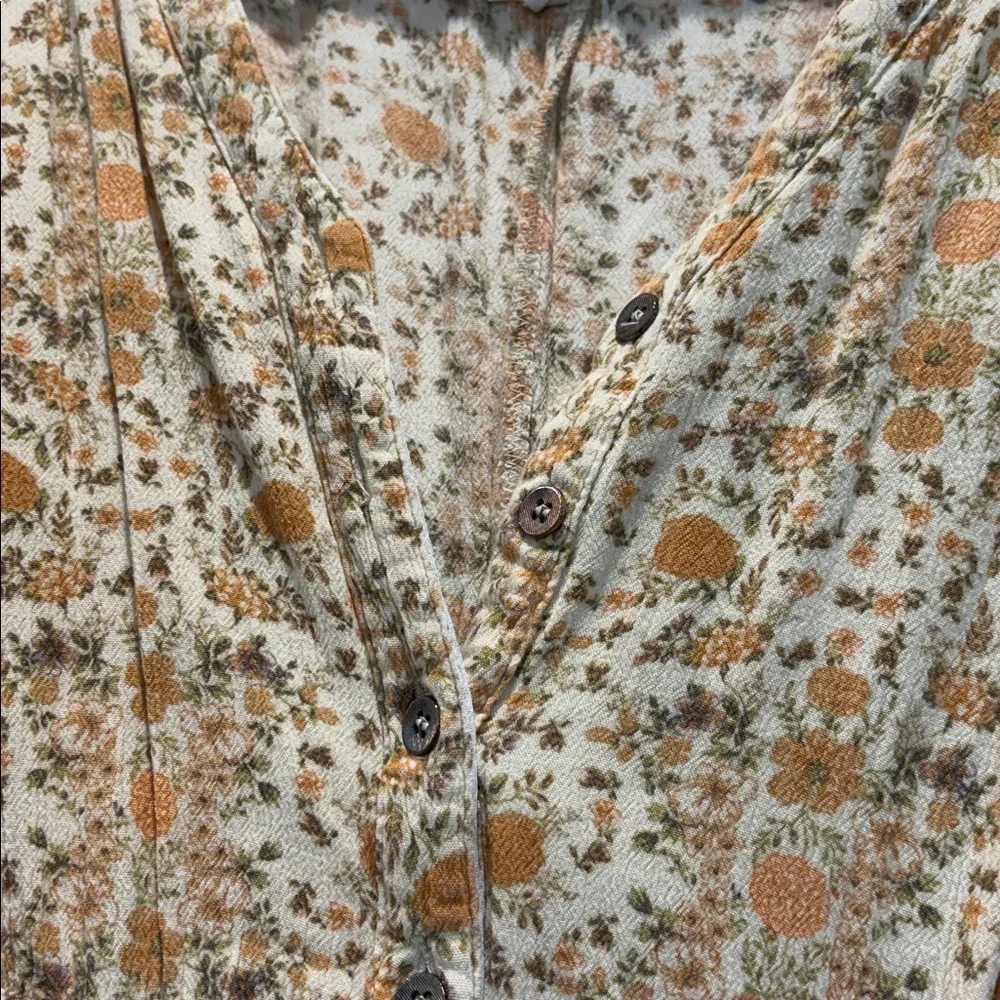 Cotton Rye Floral Half Button Up Tie Waist Midi Dress in Yellow Cream and Green - Picture 4 of 6